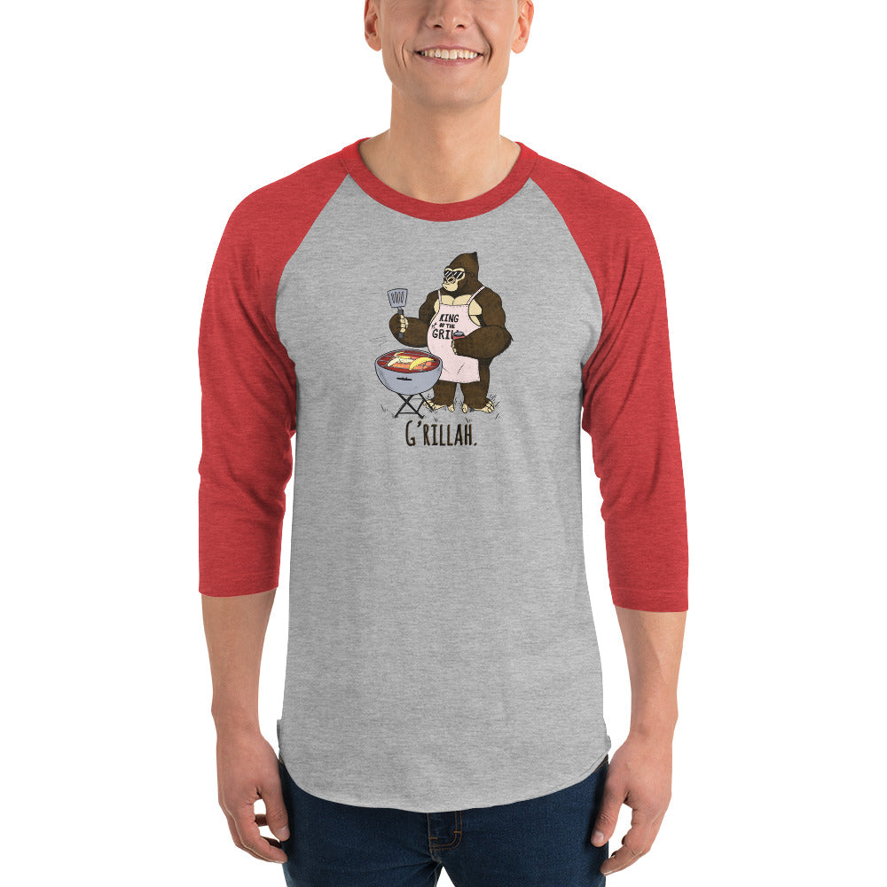 Grilll'ah Gorilla 3/4 sleeve baseball raglan shirt